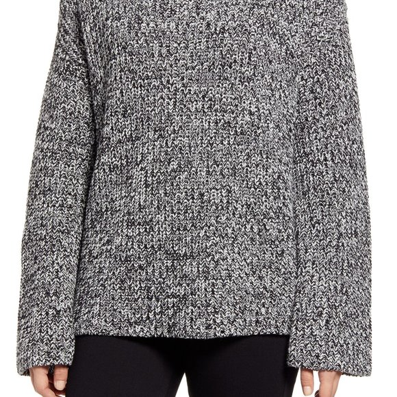 Caslon Women’s Shaker Mock Neck Marled Knit Sweater Black Ivory Small $69 NWT - Picture 2 of 7